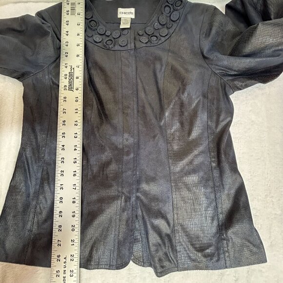 Chico’s Womens Embossed Faux Leather Blazer Jacket Size 0 Gray Lightweight Lined - Picture 7 of 7